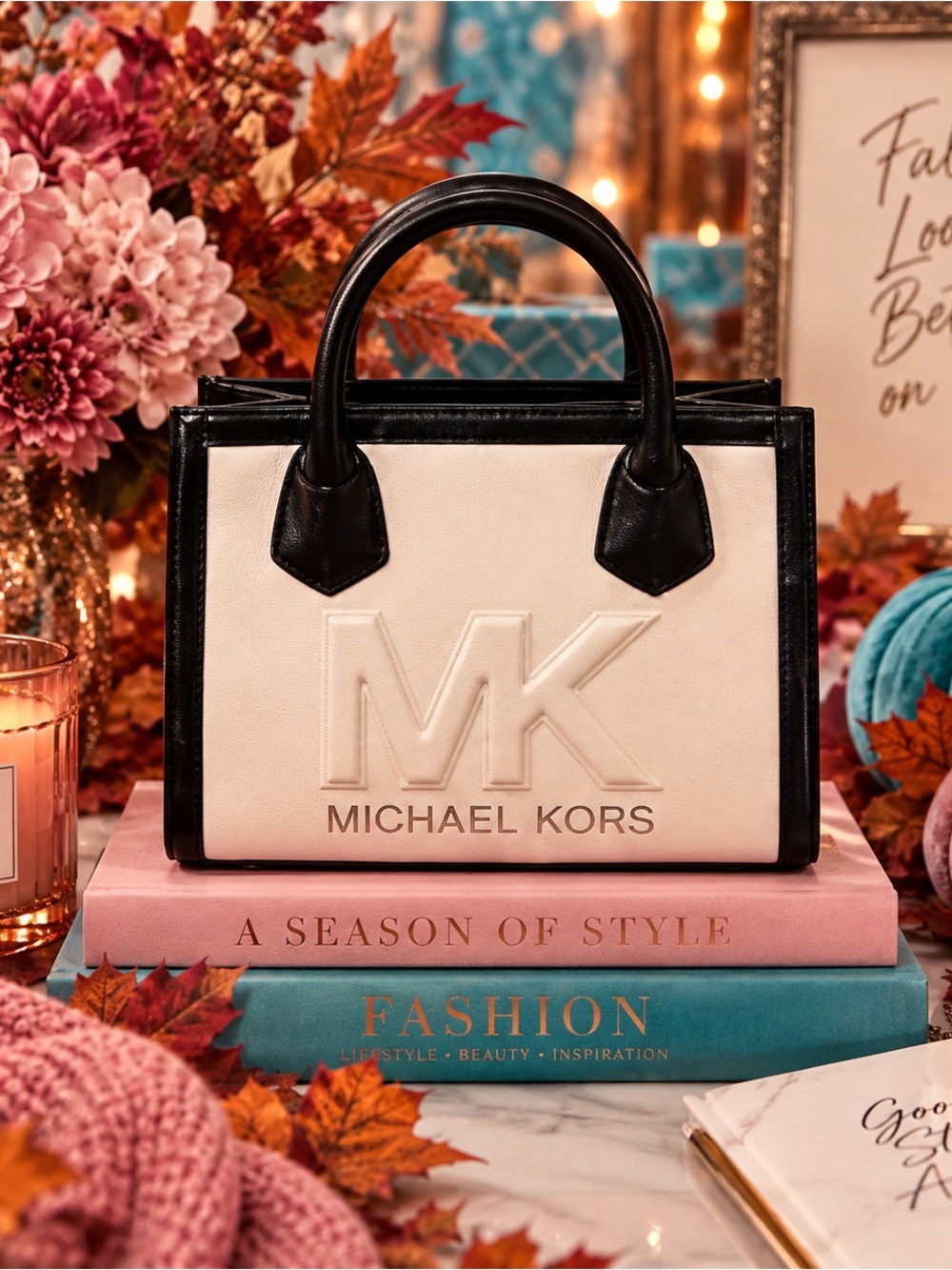 Michael Kors Mirella Small Logo Jacquard Cream Black Crossbody Tote Bag